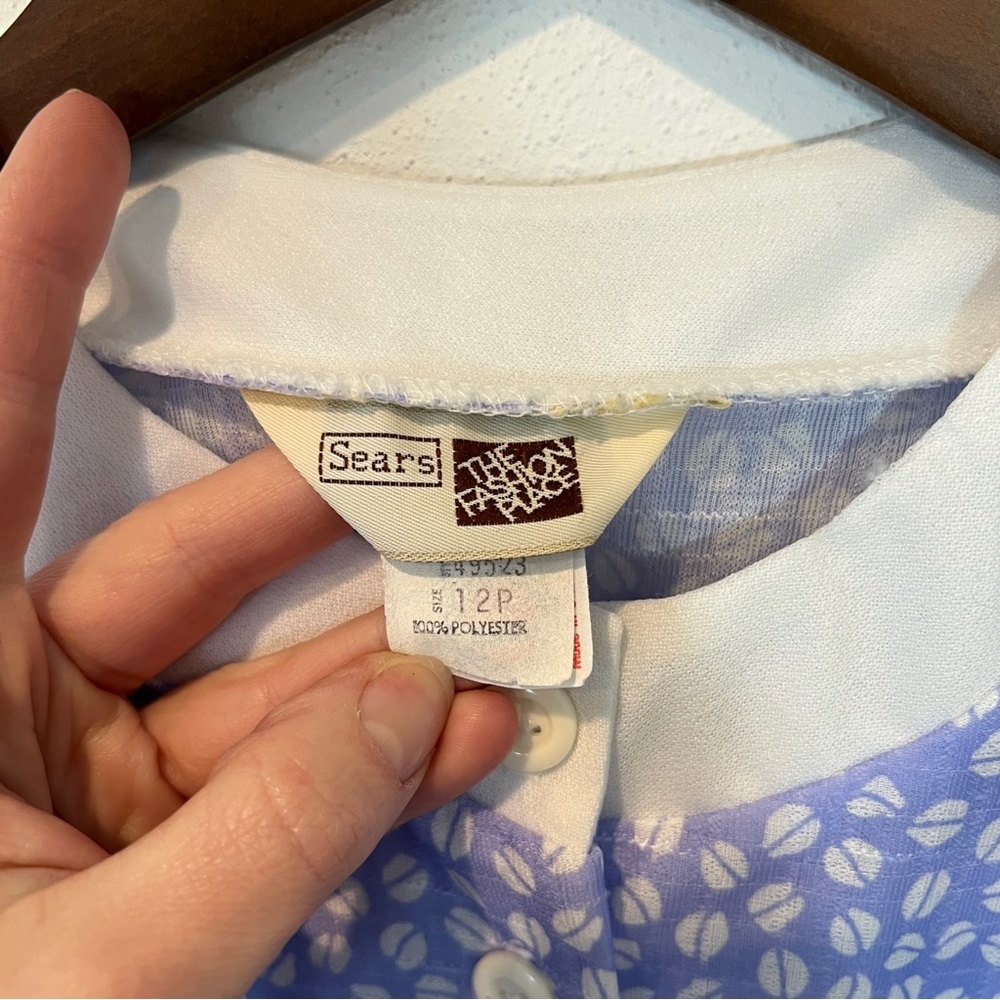 Vintage The Fashion Place Blue and White Coffee Bean Half Button Up Midi Dress - Picture 7 of 12